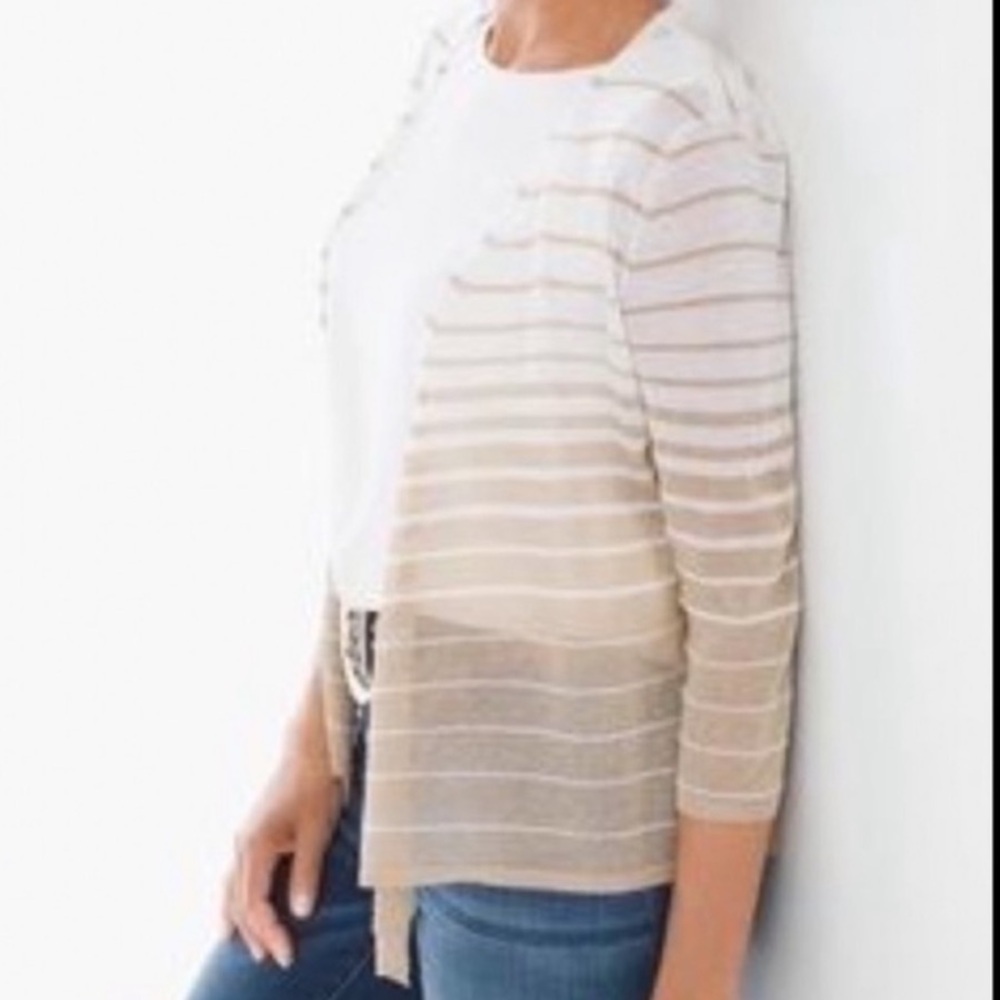 Chico’s Cori Convertible Gold Shimmer Striped Sheer Cardigan
